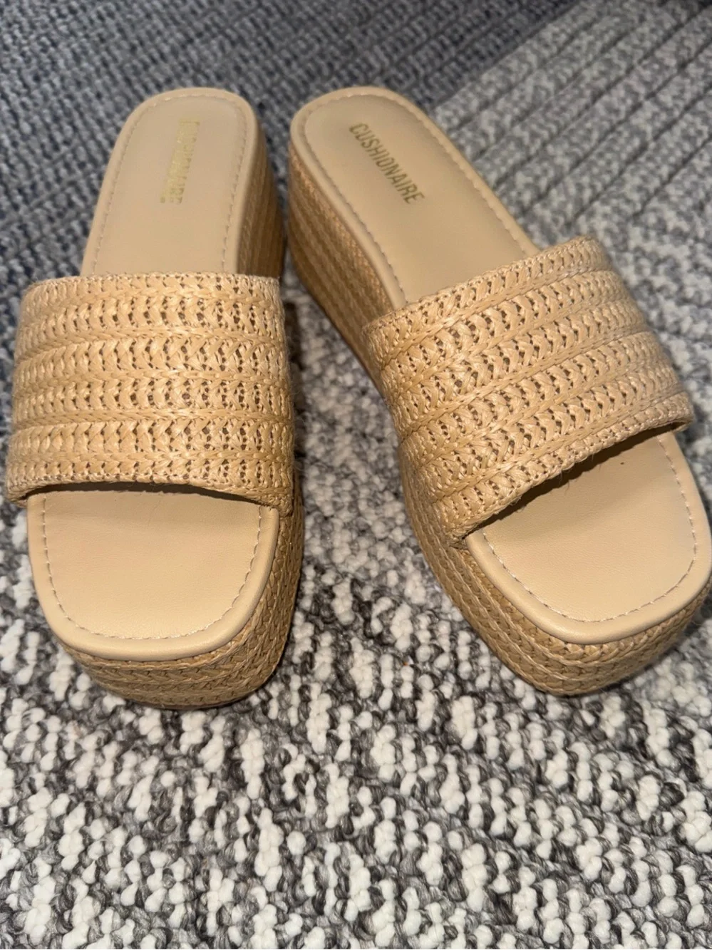 Cushionaire Natural Braided Platform Slide Sandals - 8.5